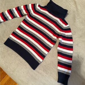 Striped Turtleneck Sweater for Men - Red, White, and Gray